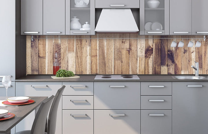 Pašlīmējošas fototapetes virtuvei - Koka siena (260x60 cm) Art4home