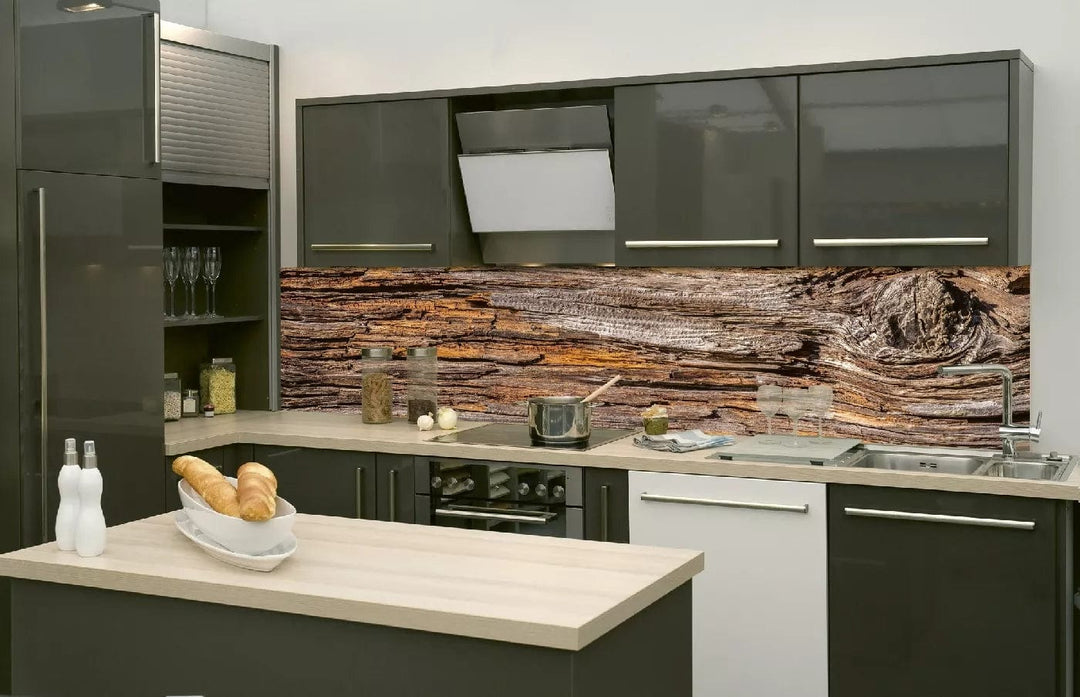 Laminētas pašlīmējošas fototapetes virtuvei - Koku miza (260x60 cm) Art4home