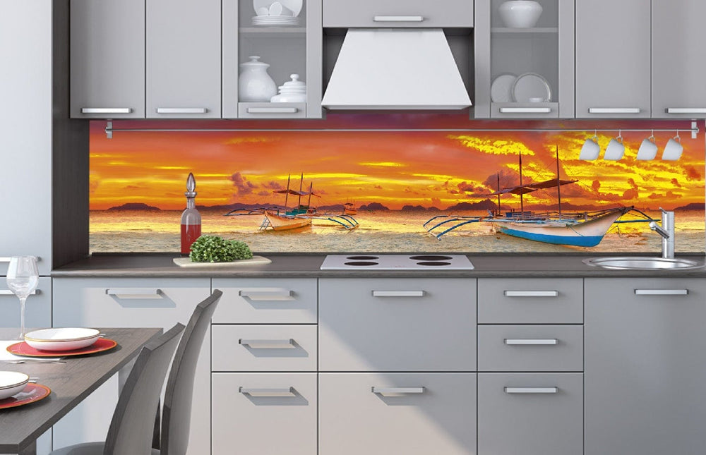 Pašlīmējošas fototapetes virtuvei - Laiva (260x60 cm) Art4home