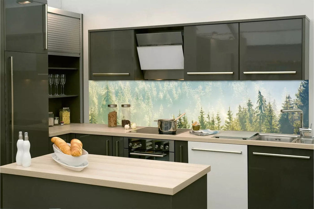 Pašlīmējošas fototapetes virtuvei - Migla virs meža (260x60 cm) Art4home