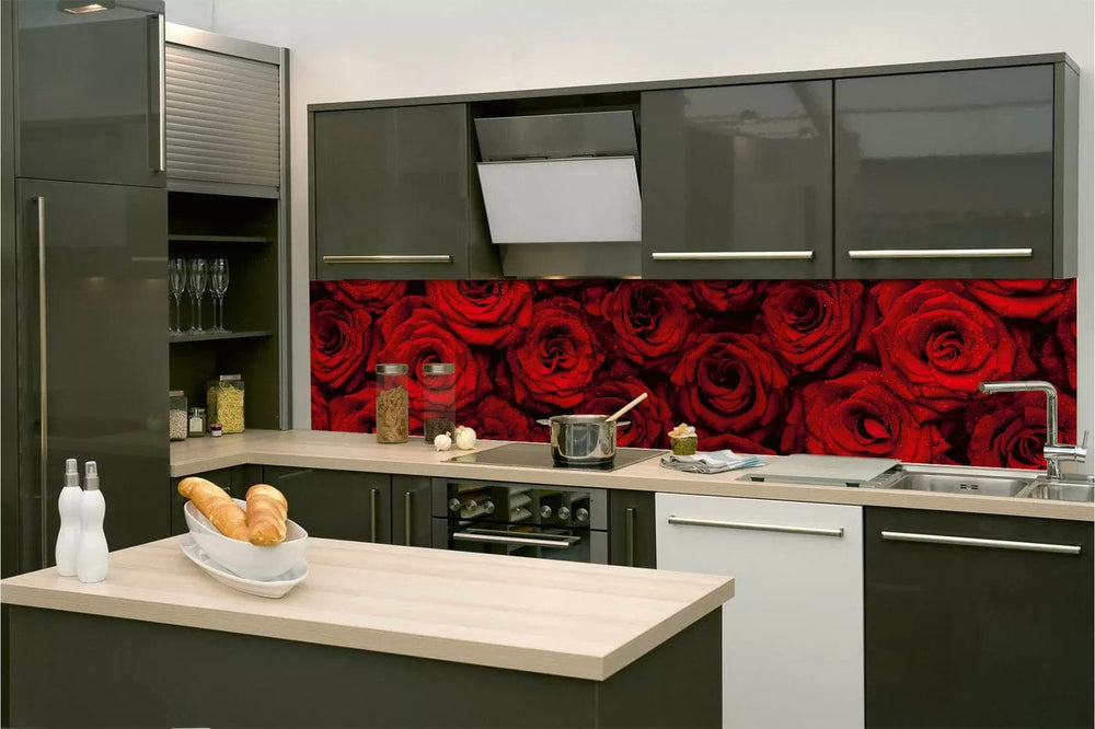 Pašlīmējošas fototapetes virtuvei - Sarkanas rozes (260x60 cm) Art4home