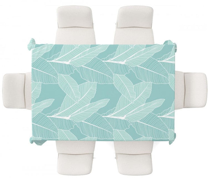 Galdauts ar fikusa baltām lapām uz tirkīza fona, 147230 G-ART