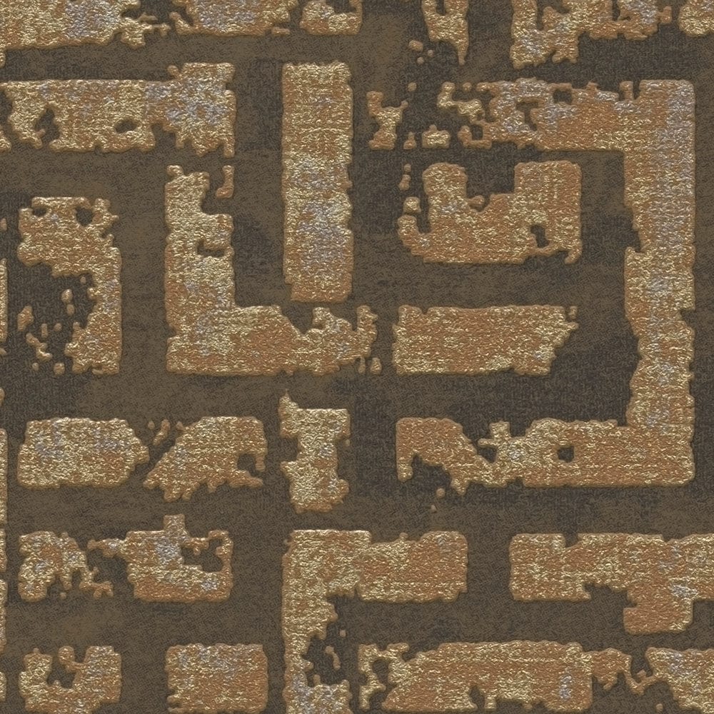 Grafiskas tapetes ar strukturētu virsmu brūnā, zeltā krāsā - 1363613 AS Creation