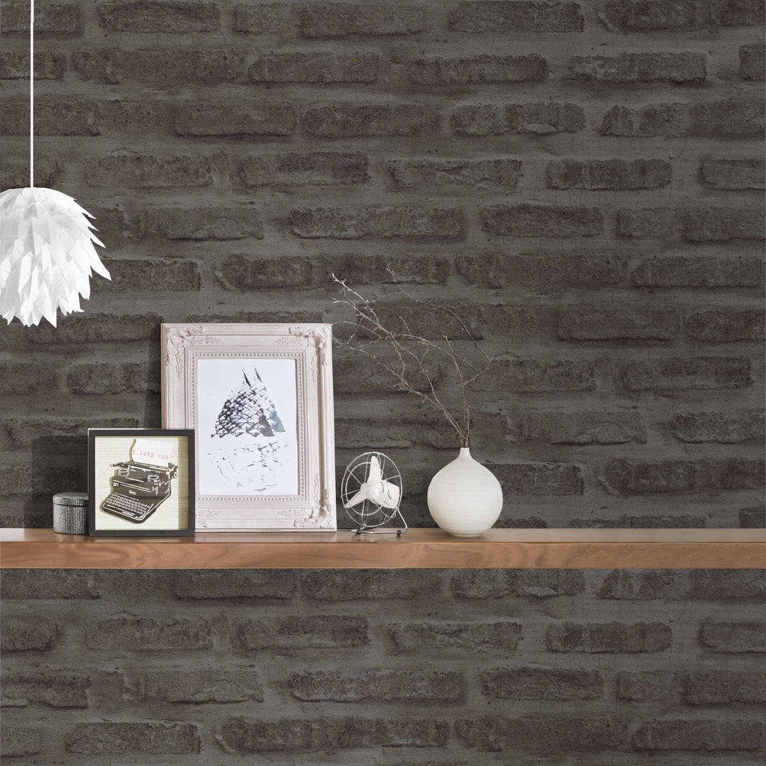 Industriālā stila tapetes ar akmens izskatu – antracītā krāsā 374223 AS Creation