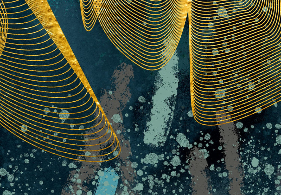 Glezna - ar abstrakciju zilā un zeltā krāsā - Zelta viļņi (x 1) G-ART.