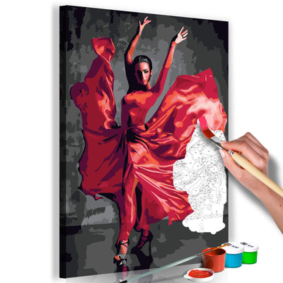Kanva uz audekla "izkrāso pēc cipariem" - Sarkana kleita 40x60 cm Artgeist