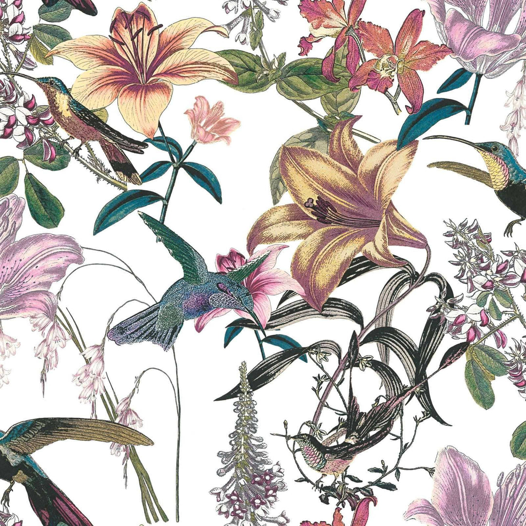 Krāsainas tapetes ar ziediem kolibri - zaļa, dzeltena AS 377011 AS Creation
