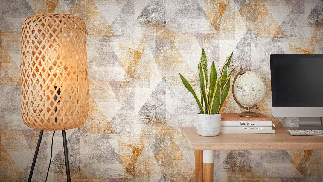 Modernas grafiskas tapetes RASCH dzeltenā un pelēkā krāsā RASCH