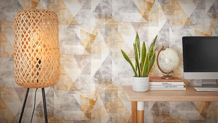 Modernas grafiskas tapetes RASCH dzeltenā un pelēkā krāsā RASCH