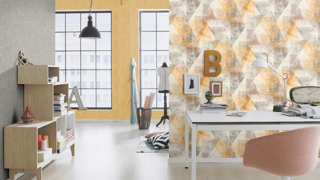 Modernas grafiskas tapetes RASCH dzeltenā un pelēkā krāsā RASCH