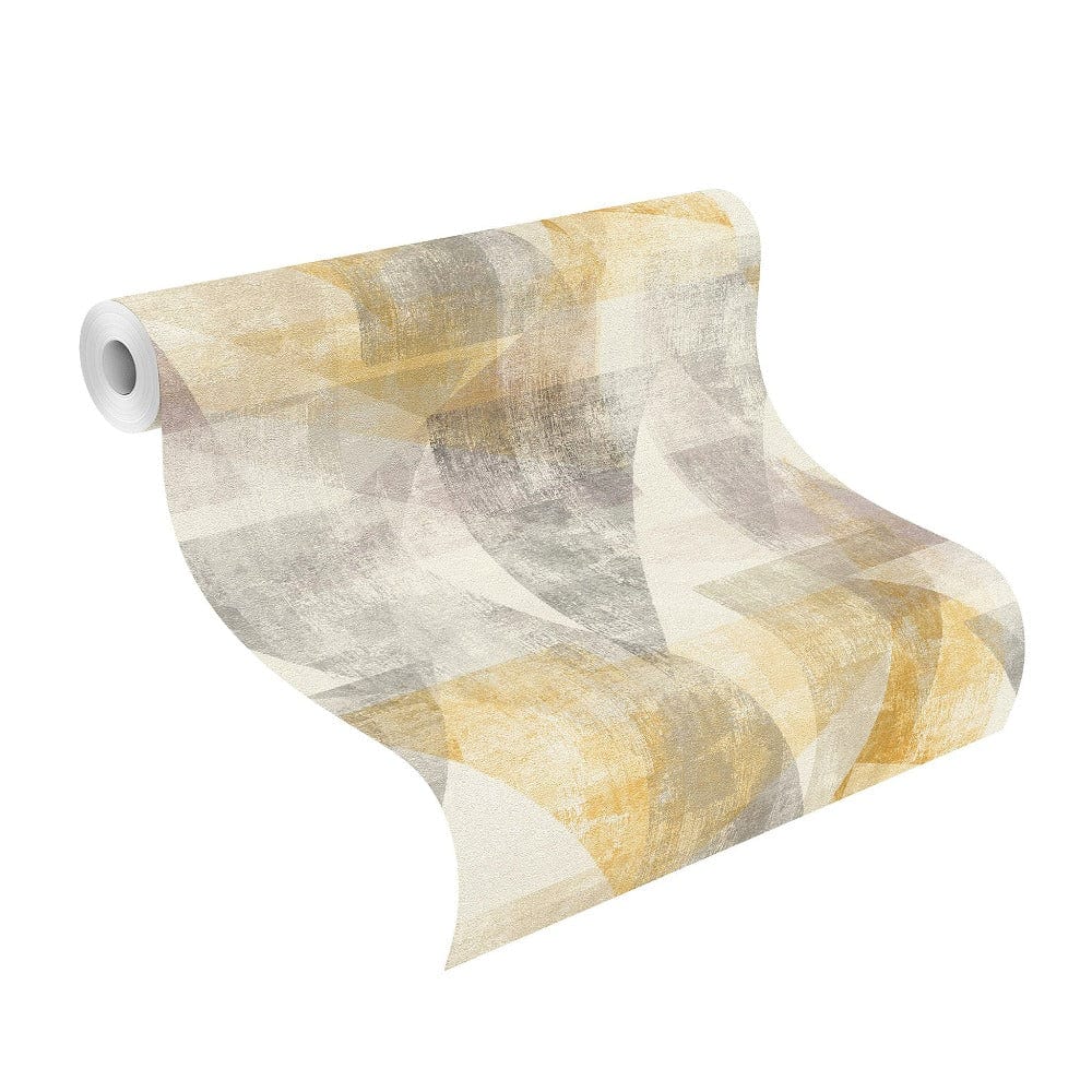 Modernas grafiskas tapetes RASCH dzeltenā un pelēkā krāsā RASCH