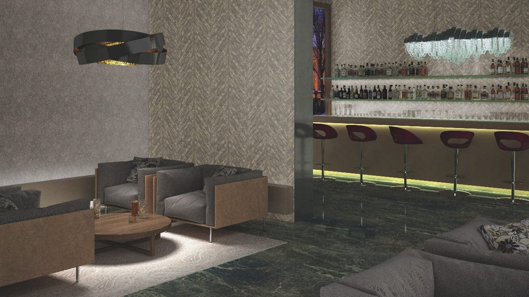 Modernas tapetes RASCH ar perlamutra izskatu zeltā un melnā krāsā, 617559 RASCH