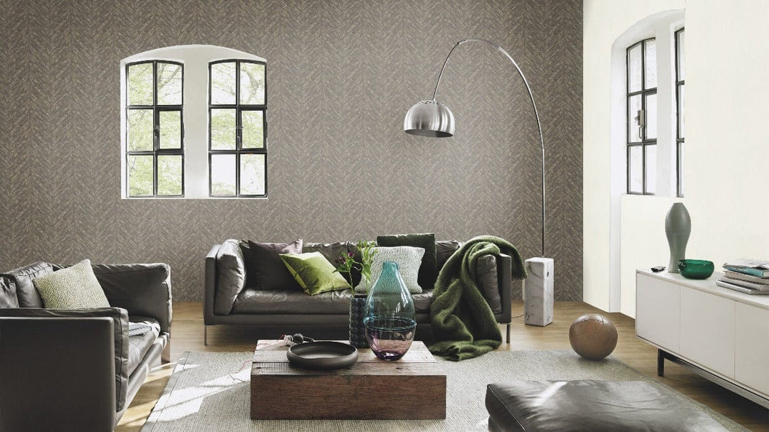 Modernas tapetes RASCH ar perlamutra izskatu zeltā un melnā krāsā, 617559 RASCH