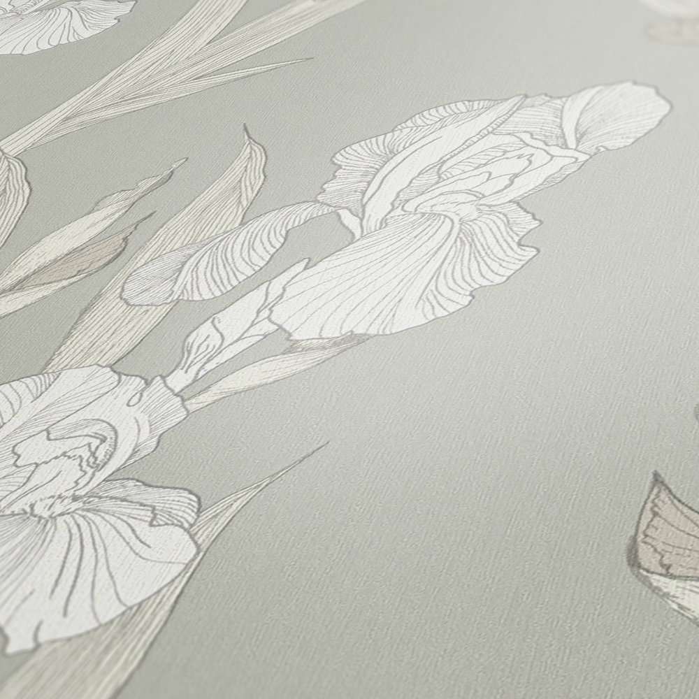 Tapetes ar zīmētu ziedu attēlu - pelēkā krāsā AS 375264 AS Creation