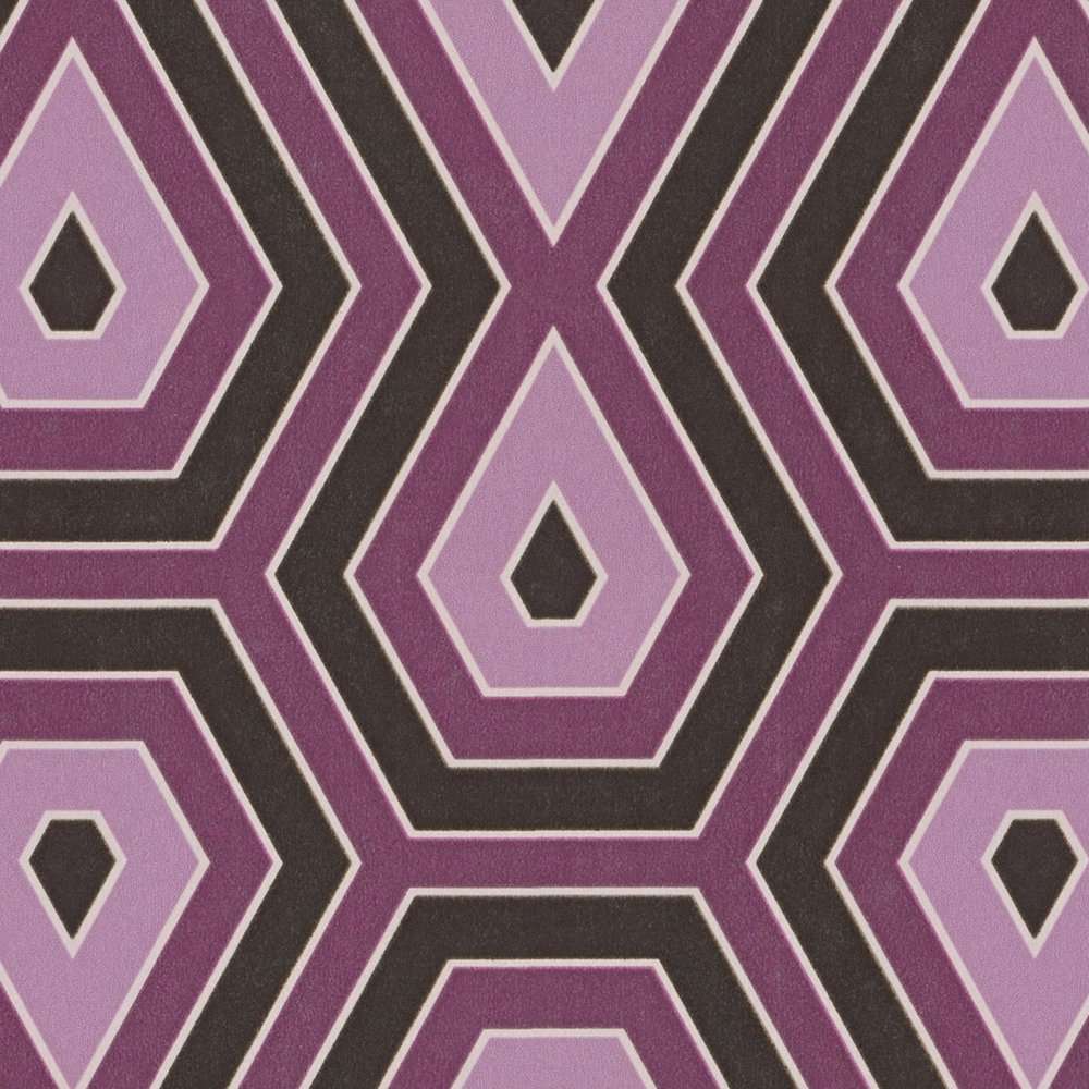 Tapetes violeta un vecā rozā krāsā ar grafisku dizainu retro stilā AS Creation