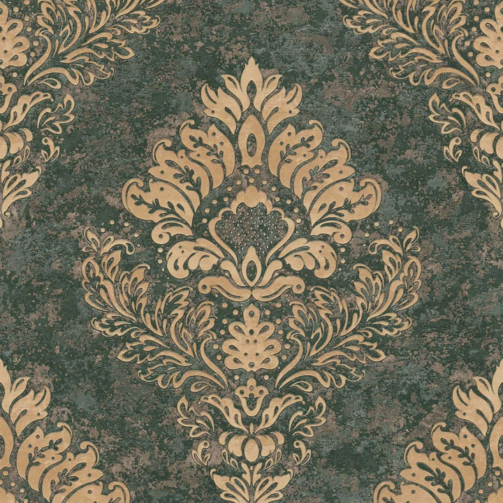 Klasiskas tapetes ar zelta rakstu uz zaļa fona AS 37901-1 AS Creation