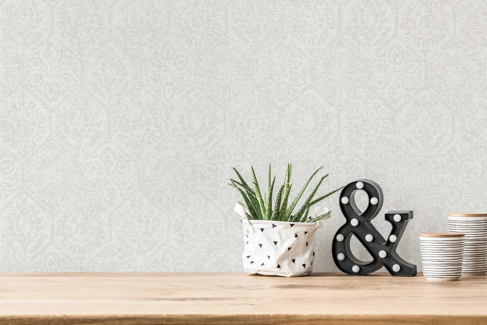 Vintaža flizelīna tapetes, izbalējis dekors ar linu izskatu – pelēkas AS Creation