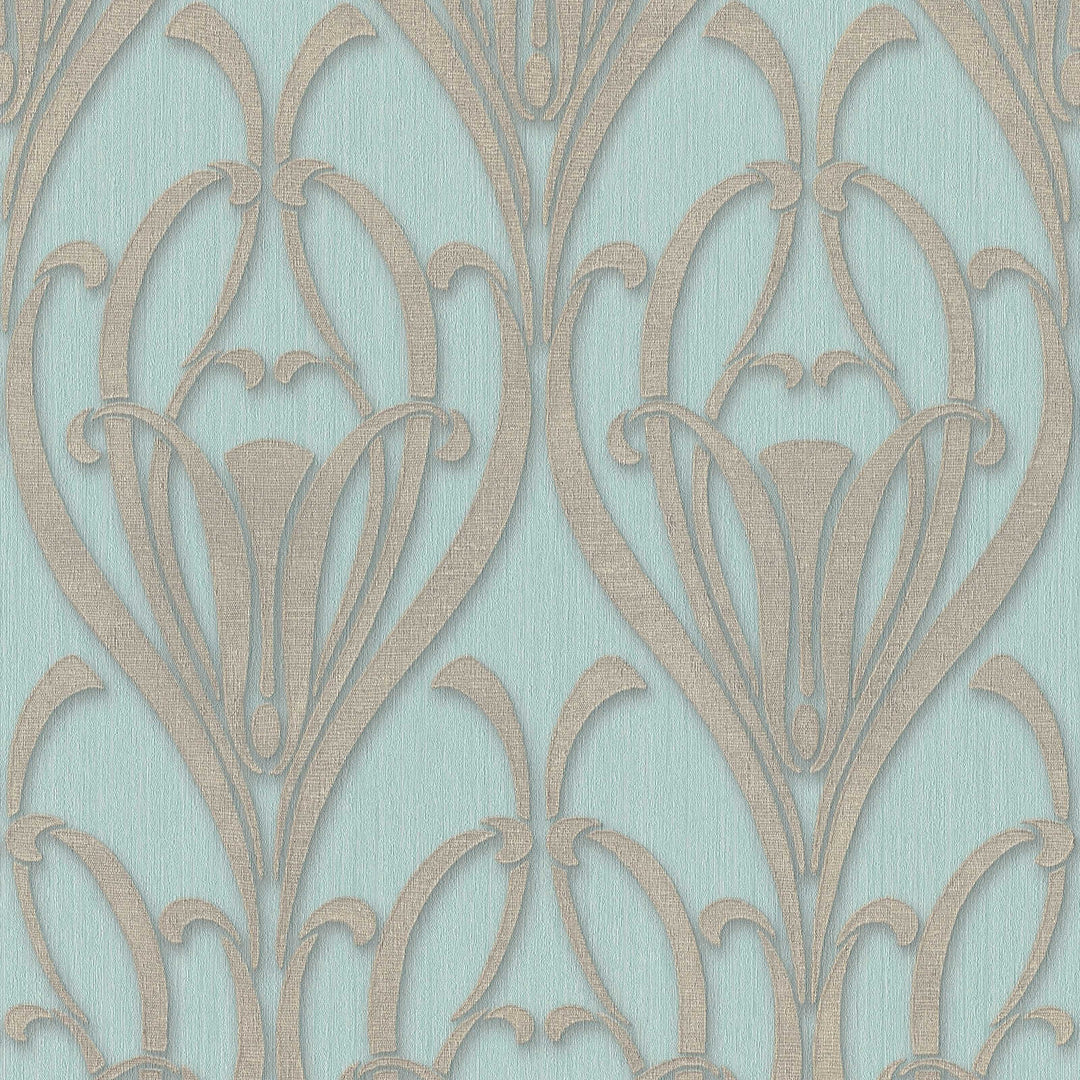 Art Deco piparmētru zaļa tapetes ar tekstila struktūru AS 380912 Tapetenshop.lv