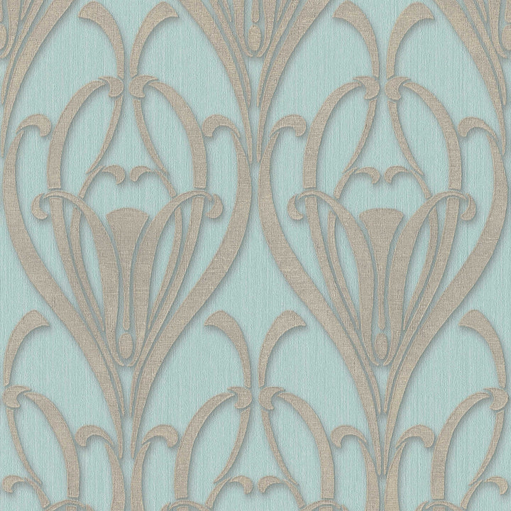 Art Deco piparmētru zaļa tapetes ar tekstila struktūru AS 380912 Tapetenshop.lv