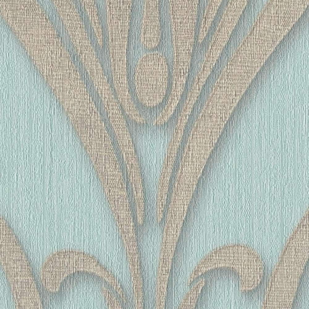 Art Deco piparmētru zaļa tapetes ar tekstila struktūru AS 380912 Tapetenshop.lv