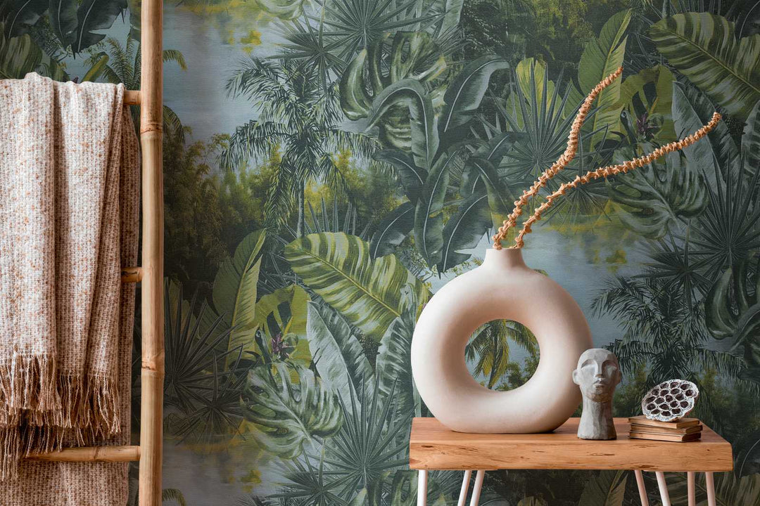 Tapetes ar džungļiem un palmām zaļā krāsā - 1355111 AS Creation