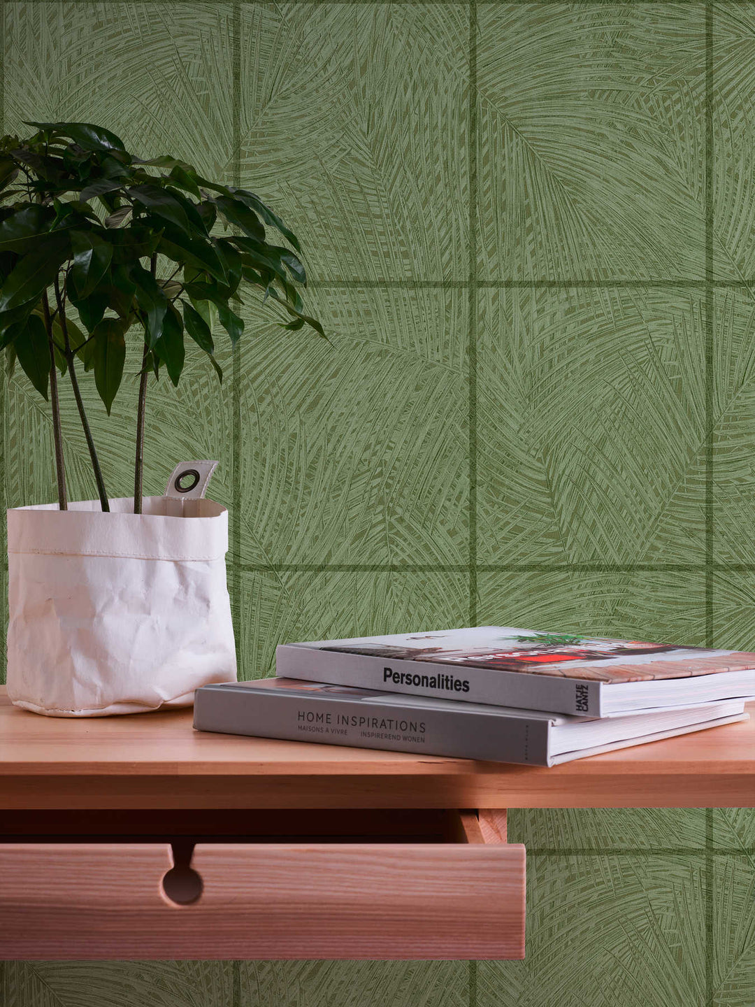 Tapetes ar flīžu dizainu un lapu motīvu - zaļā krasā AS 373721 AS Creation