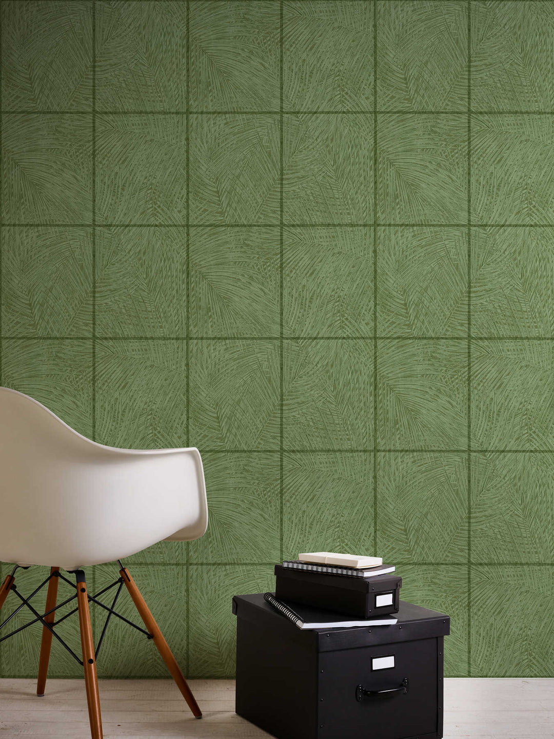 Tapetes ar flīžu dizainu un lapu motīvu - zaļā krasā AS 373721 AS Creation