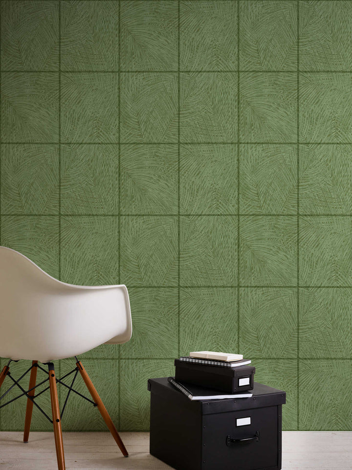 Tapetes ar flīžu dizainu un lapu motīvu - zaļā krasā AS 373721 AS Creation