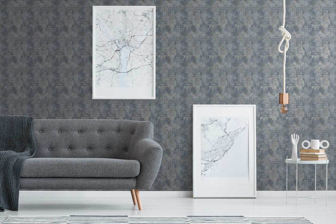 Tapetes ar ģeometrisku rakstu industriālā stilā - tumši pelēkas 374245 AS Creation