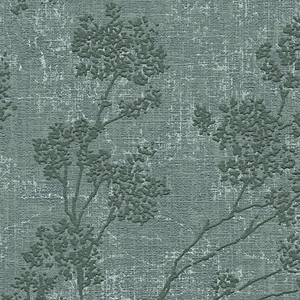 Tapetes ar lapu rakstu, lina faktūra - zaļā krāsā 373973 AS Creation