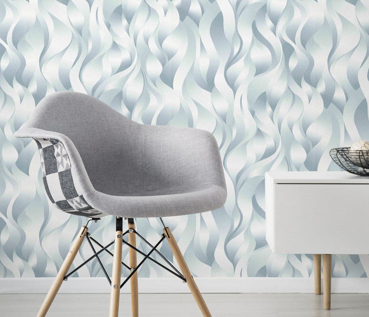 Tapetes ar līnijām metāliskos toņos, tirkīzā krāsā - 3711002 Erismann