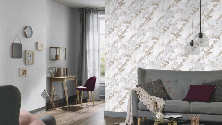 Tapetes ar viļnotu marmora rakstu pelēkos toņos - 3737202 Erismann