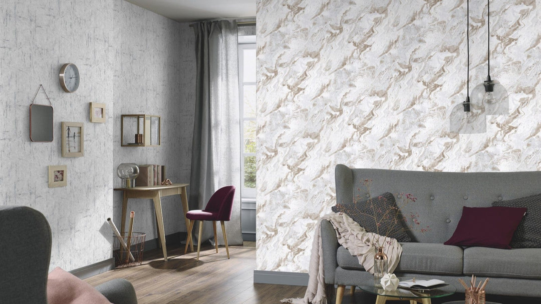 Tapetes ar viļnotu marmora rakstu pelēkos toņos - 3737202 Erismann