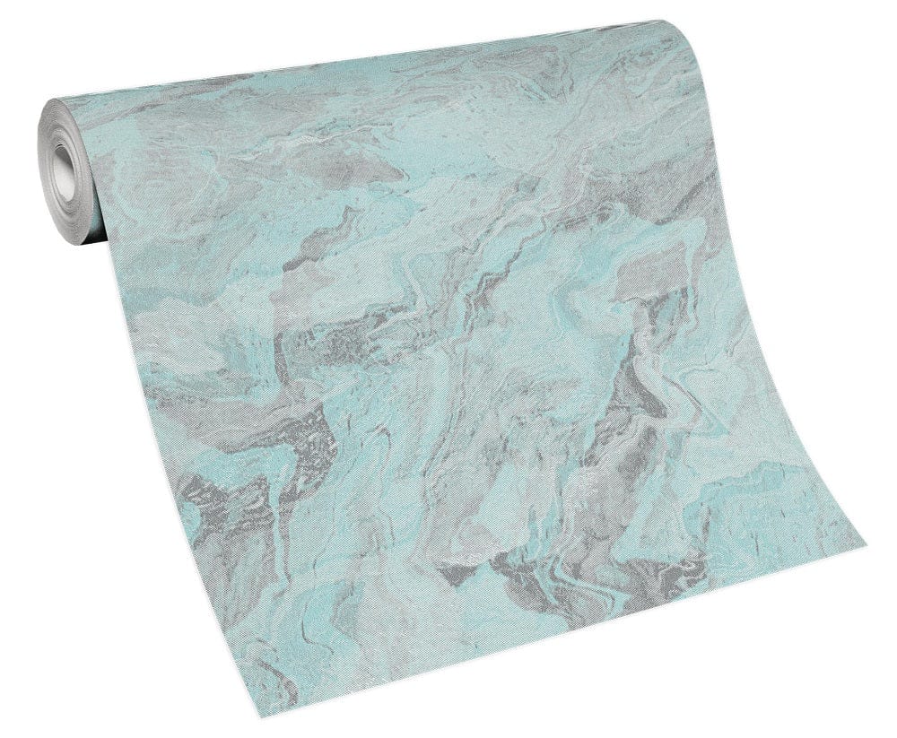 Tapetes ar viļnotu marmora rakstu tirkīzā krāsā - 3737212 Erismann