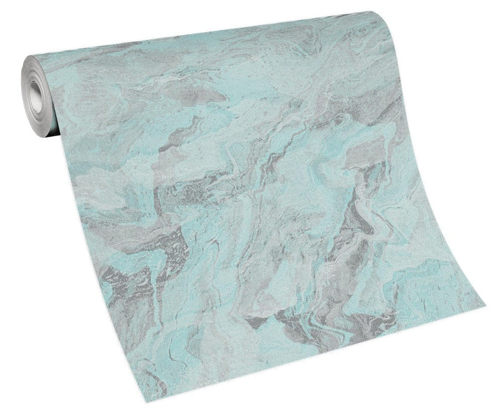 Tapetes ar viļnotu marmora rakstu tirkīzā krāsā - 3737212 Erismann