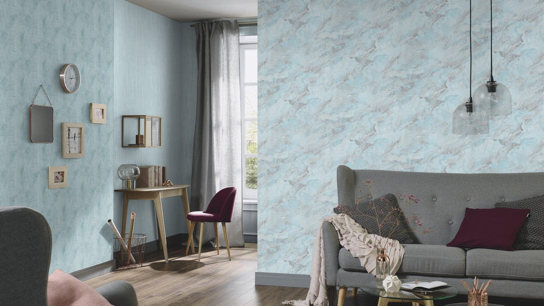 Tapetes ar viļnotu marmora rakstu tirkīzā krāsā - 3737212 Erismann