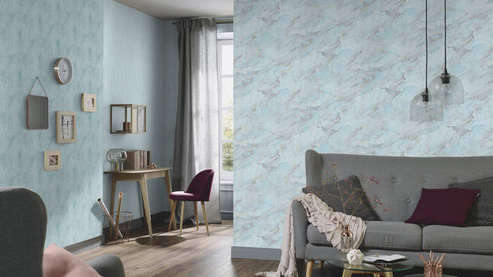 Tapetes ar viļnotu marmora rakstu tirkīzā krāsā - 3737212 Erismann