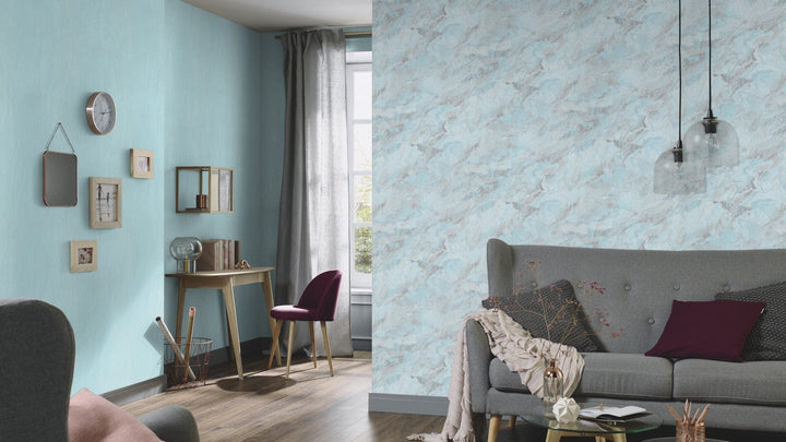 Tapetes ar viļnotu marmora rakstu tirkīzā krāsā - 3737212 Erismann