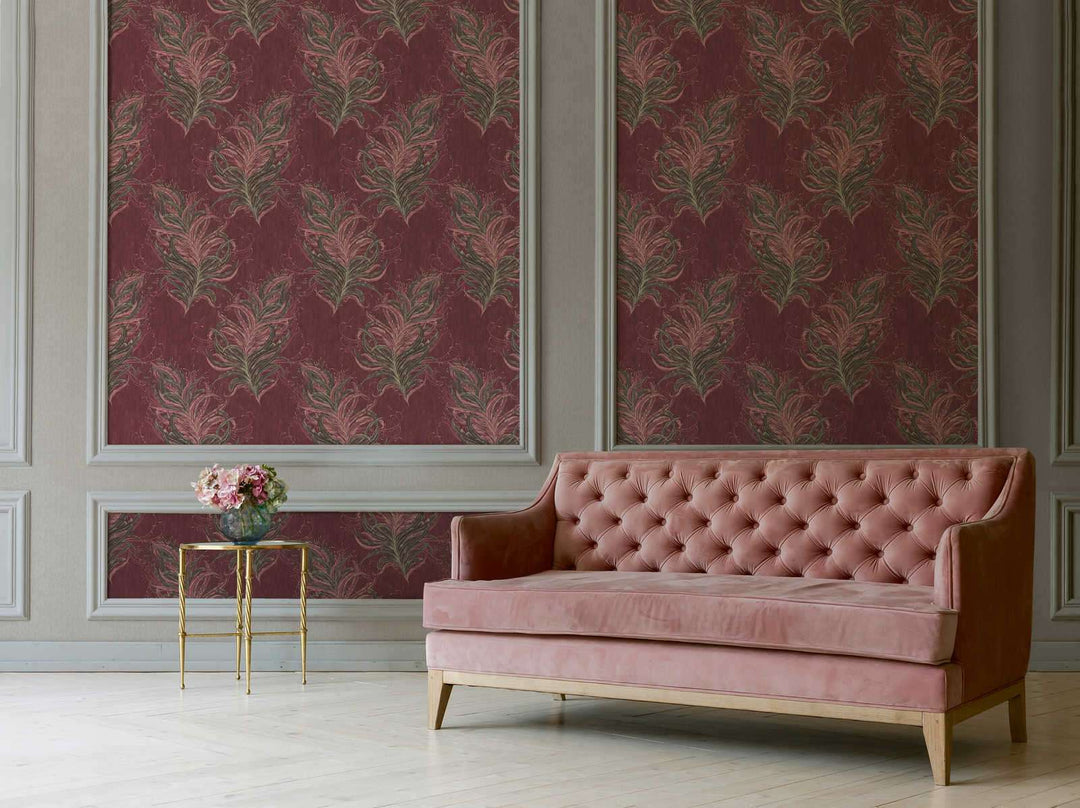 Sarkanas tapetes ar spalvām, zelta dizainu un tekstūras efektu 380093 Tapetenshop.lv