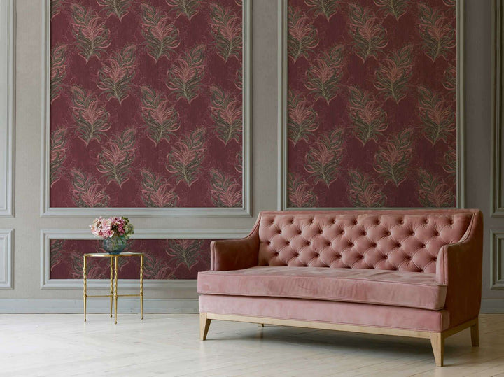 Sarkanas tapetes ar spalvām, zelta dizainu un tekstūras efektu 380093 Tapetenshop.lv