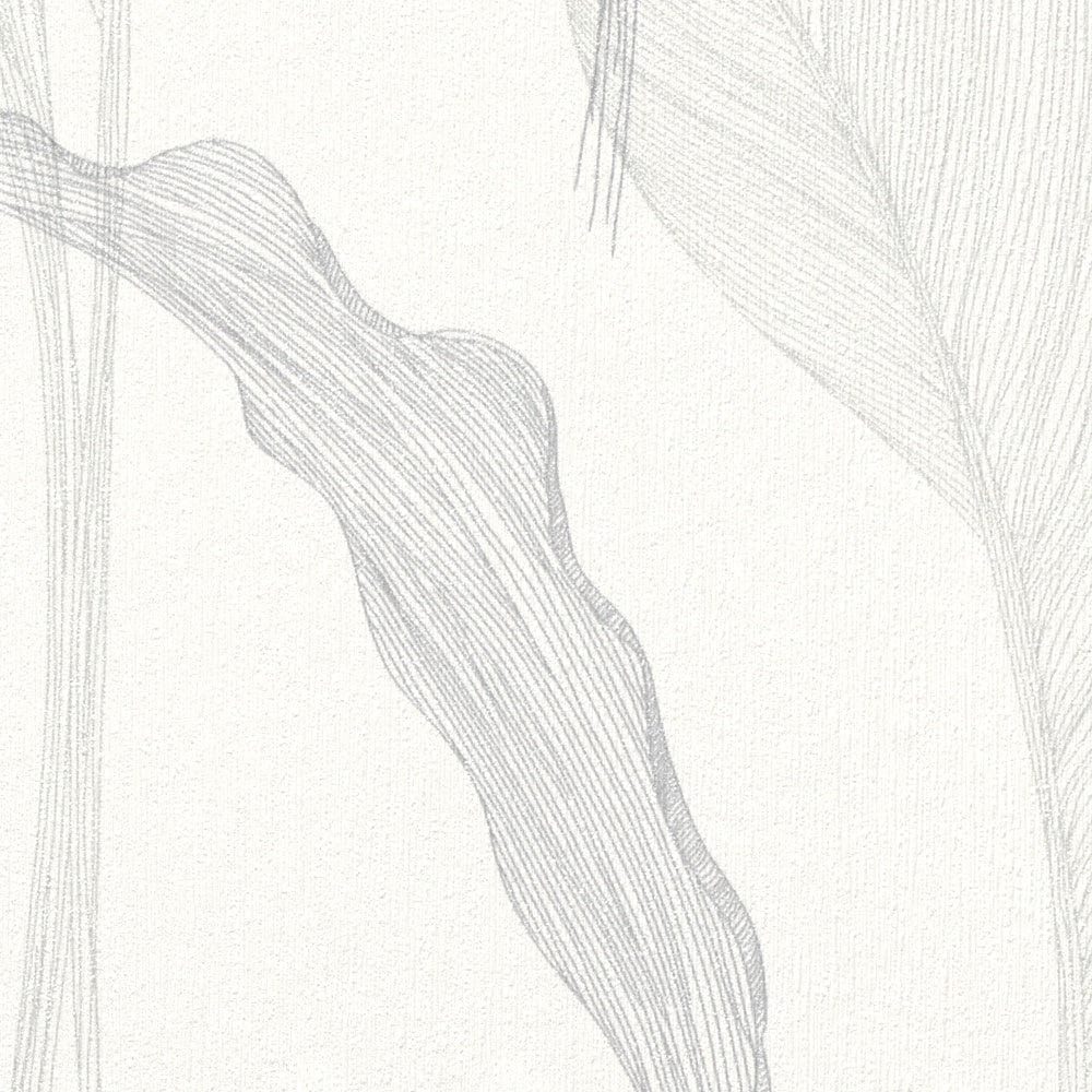 Tapetes botāniskā stilā ar lapām baltā un sudrabā krāsa - 3711473 Erismann