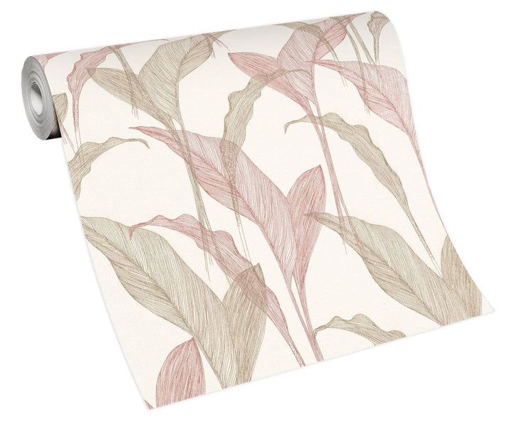Tapetes botāniskā stilā ar lapām krēmkrāsā un rozā krāsa - 3711441 Erismann