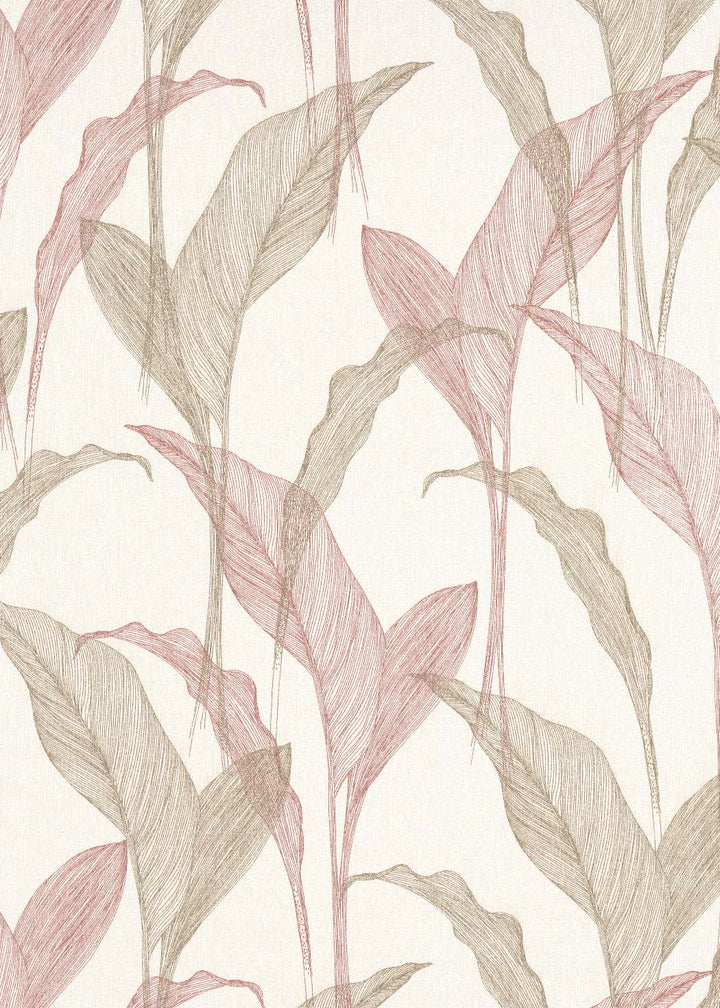 Tapetes botāniskā stilā ar lapām krēmkrāsā un rozā krāsa - 3711441 Erismann
