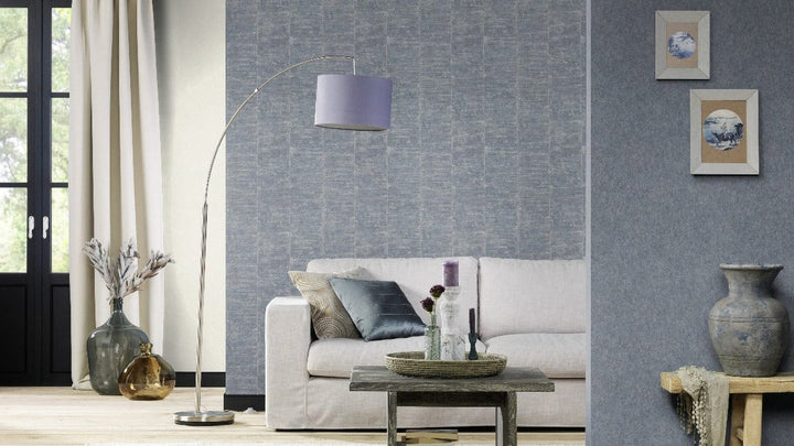 Tapetes RASCH ar grafisku rakstu un perlamutra efektu zilos toņos RASCH