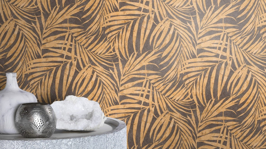 Tapetes RASCH ar palmu lapām zelta toņos, 617450 RASCH