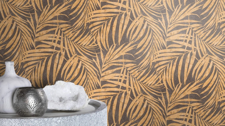 Tapetes RASCH ar palmu lapām zelta toņos, 617450 RASCH