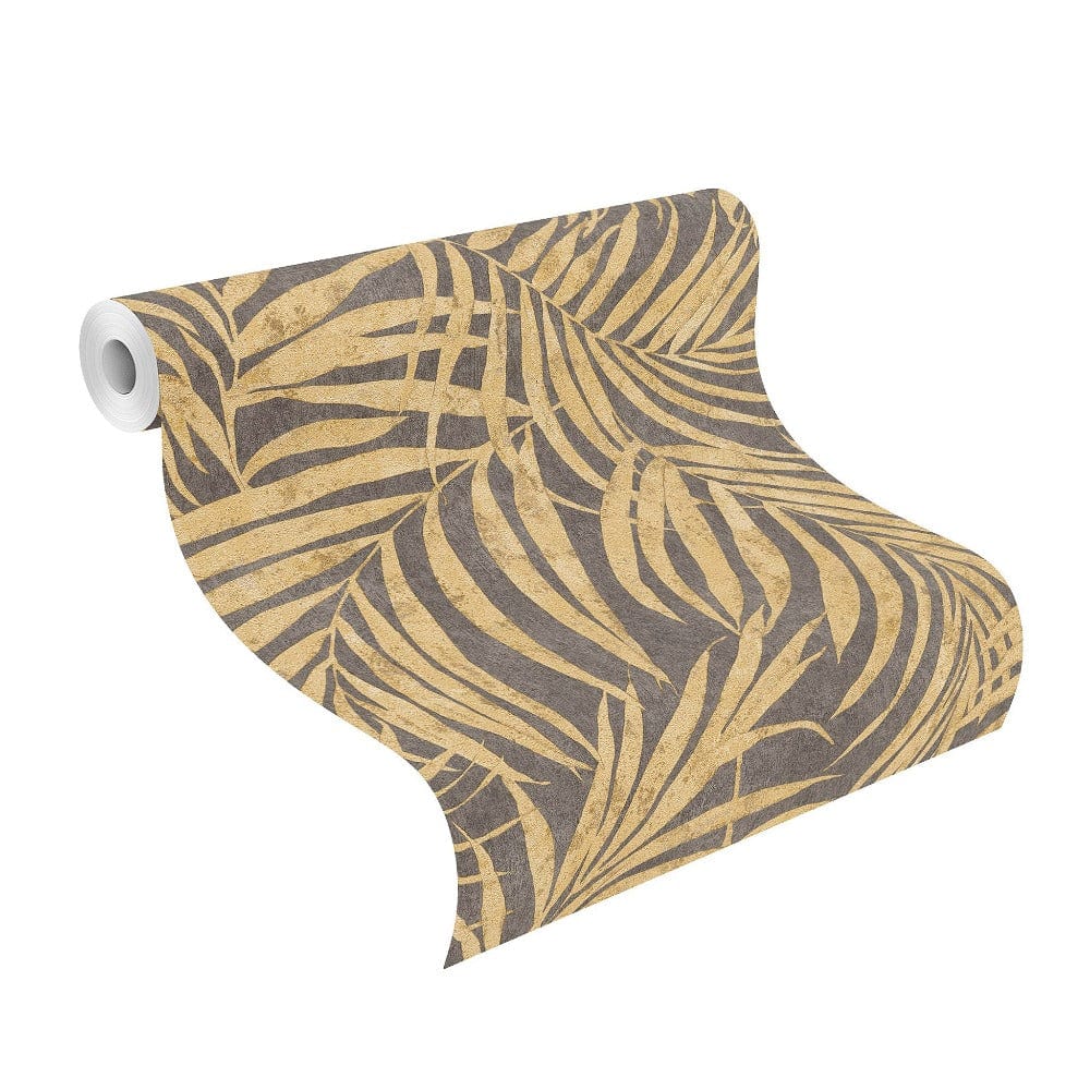 Tapetes RASCH ar palmu lapām zelta toņos, 617450 RASCH