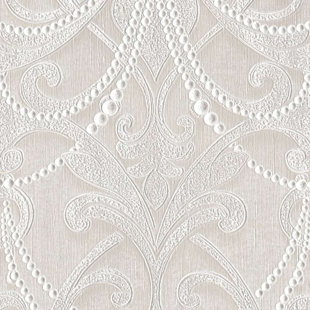 Tapetes šampanieša krāsā ar lustram un pērles rakstu AS 380962 Tapetenshop.lv