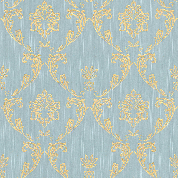 Tekstila tapetes ar ziedu elementiem zelta krāsā - zelta, zila, 306586 AS Creation