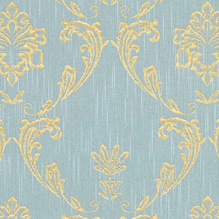 Tekstila tapetes ar ziedu elementiem zelta krāsā - zelta, zila, 306586 AS Creation